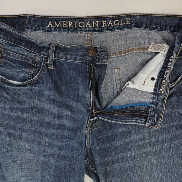 American Eagle Outfitters Original Straight Mens 36X34 Blue Cotton Denim Jeans - Picture 10 of 11